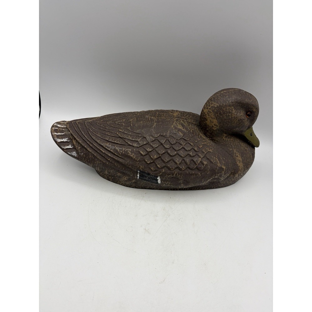 Vintage Hollow Wooden Duck Decoy Glass Eyes Carved Feather Hunting Decoy